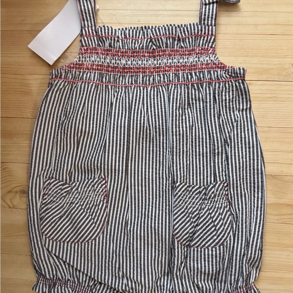 Gymboree Striped Romper 3-6M Baby Girl Smocked Tie Strap Bubble Outfit NWT